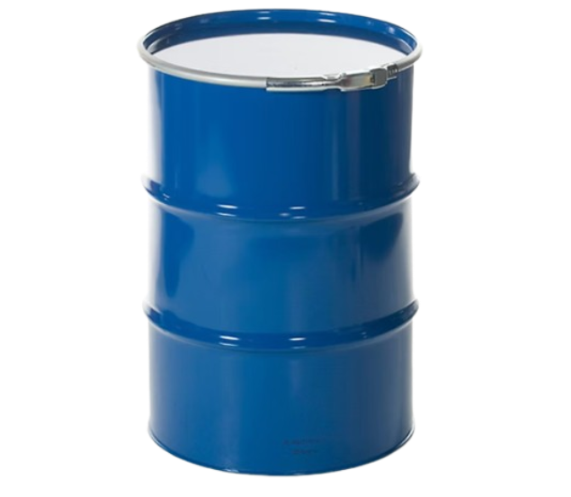 Open head steel drum with clamp-ring lid